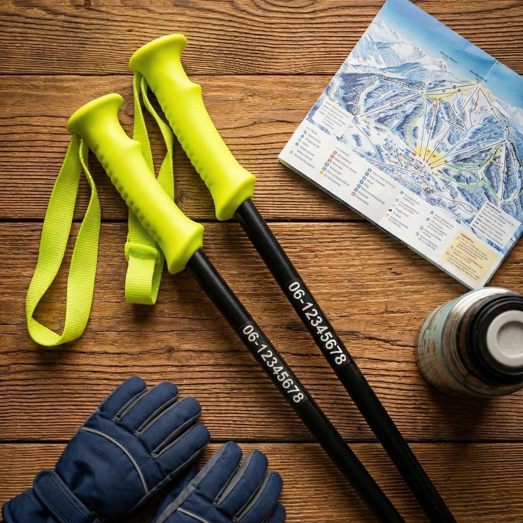 Ski stokken sticker met naam (set van 2)