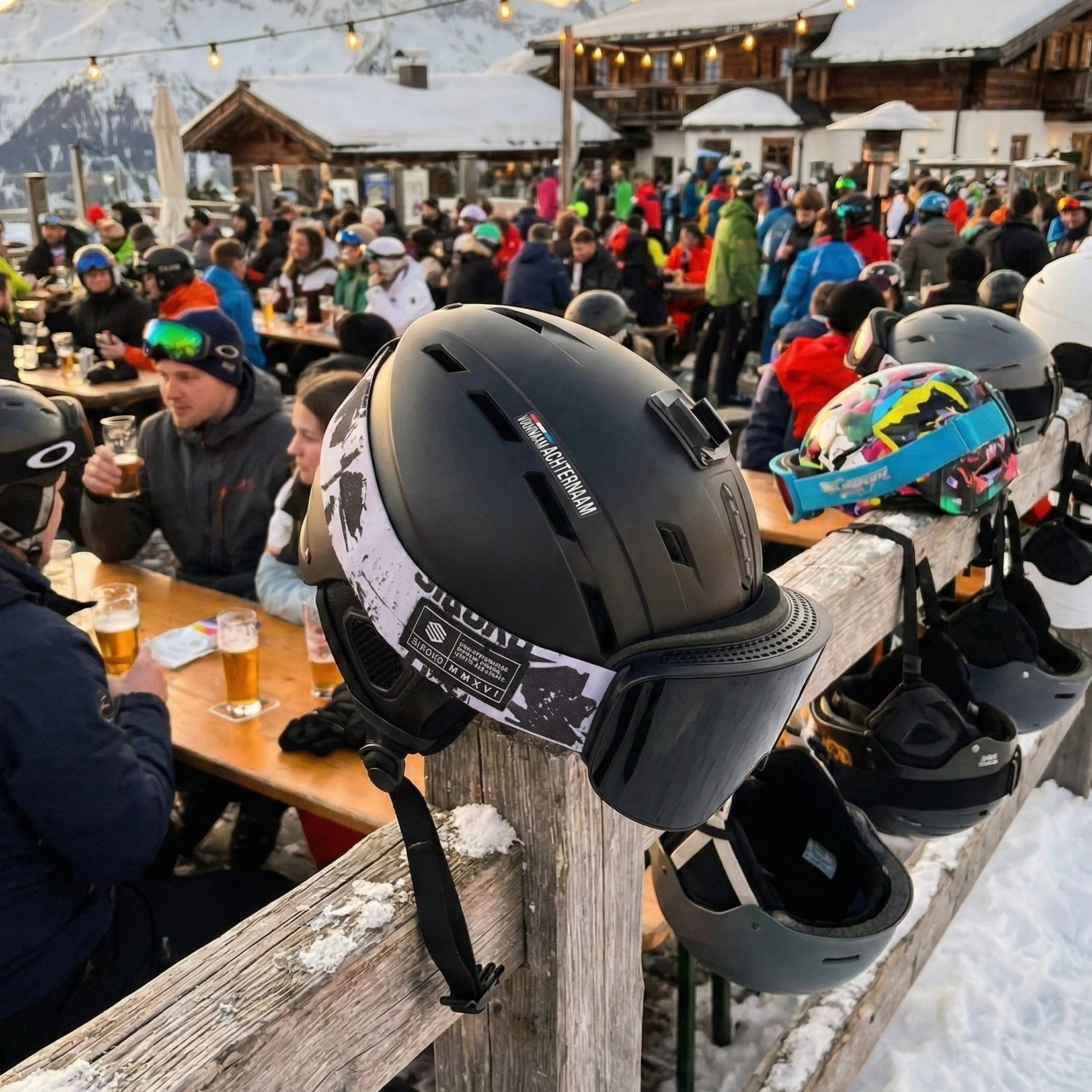 Naam & vlag sticker 'Mayrhofen' snowboard | Set van 2