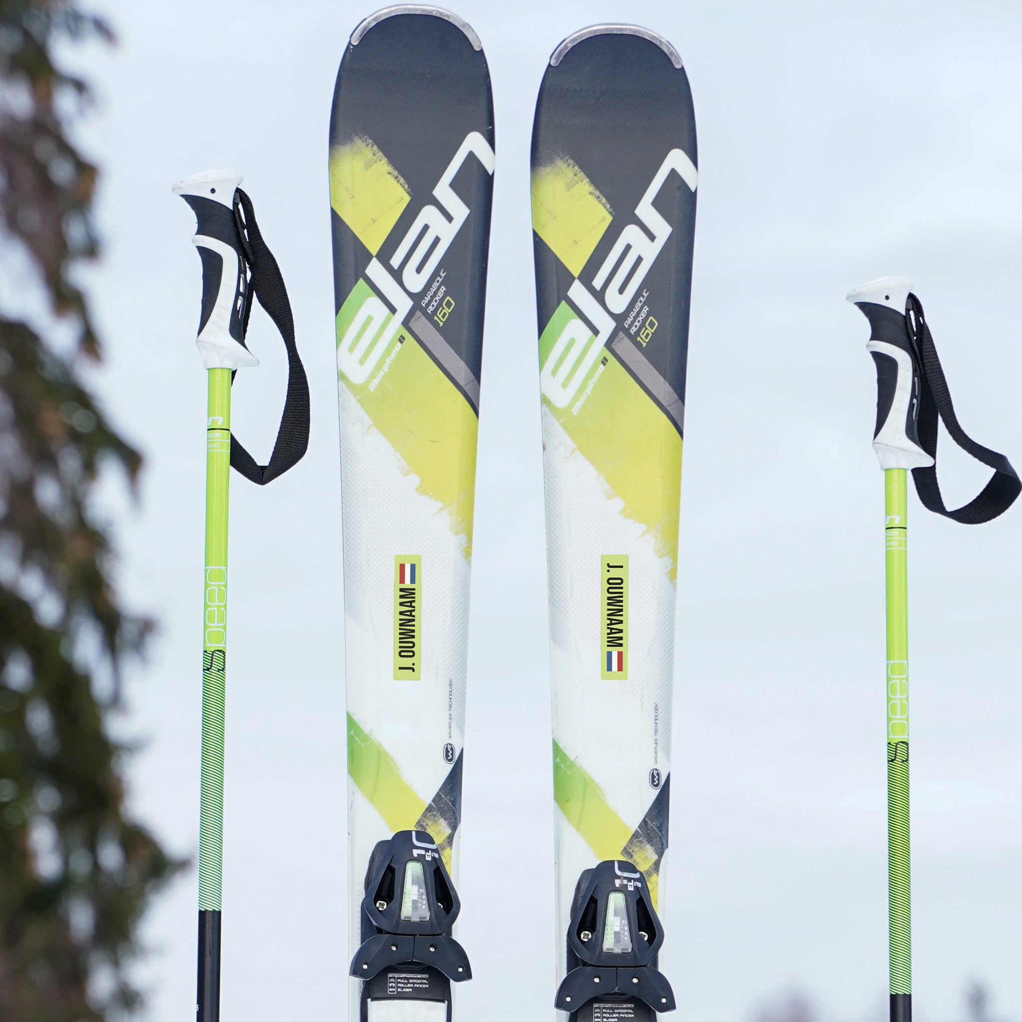Naam & vlag sticker ski | Set van 2