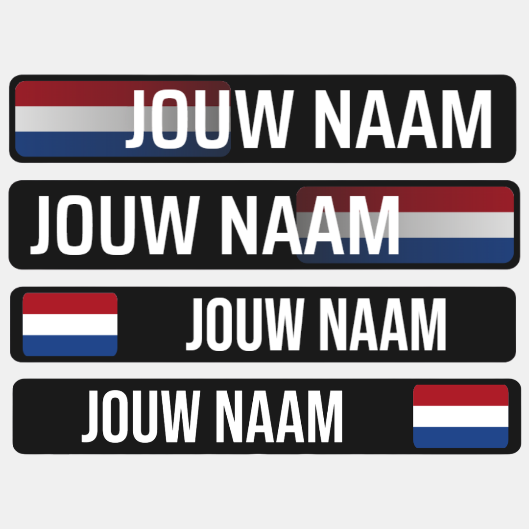 Nederlandse vlag sticker met naam – zelf te personaliseren met eigen naam, tekst en kleuren.